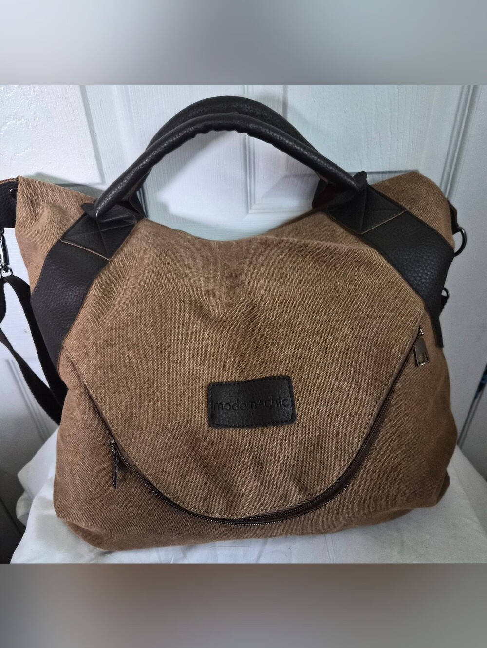 Modern+Chic Kinsley Canvas Hobo Bag Tote Brown Coffee Crossbody